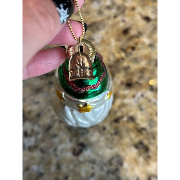 Vintage Thomas Pacconi Santa Ornament Glass Hand-Blown Green Hat Gold Stars Chri - Picture 5 of 5